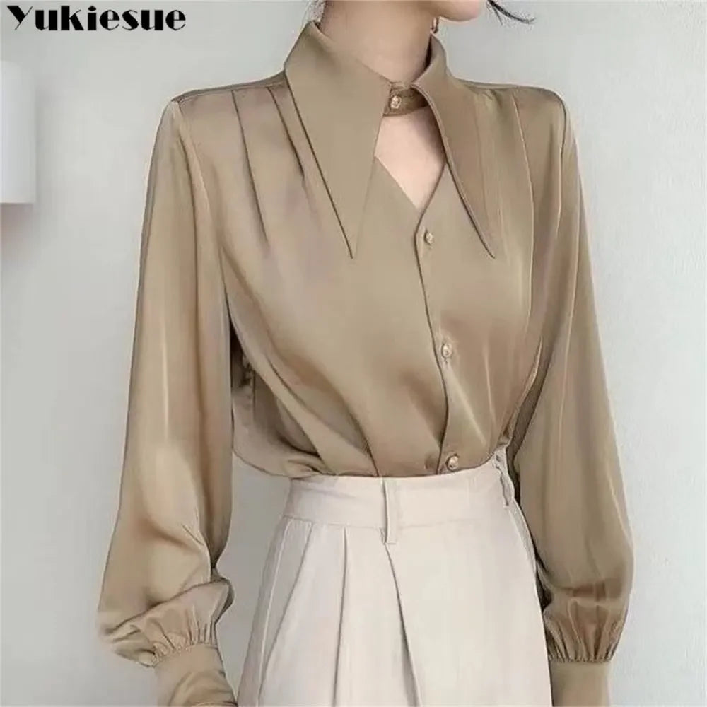 2023 Spring shirt Elegant OL Chic Turn-down Collar Long Sleeve tops Women's Top Blouse women shirts and blouses Female Clothing