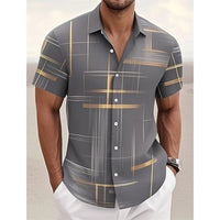 Men's Geometric Plaid Button Shirt Casual Fashion Outdoor Vacation Street Trend Turndown Shirt 3D Printed Short Sleeve Shirts