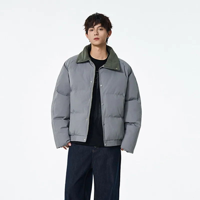Winter Men's Cotton Jacket, Simple and Pure Color, Loose and Trendy,Versatile,Thickened Cotton Jacket,Stand Collar Cotton Jacket