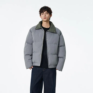 Winter Men's Cotton Jacket, Simple and Pure Color, Loose and Trendy,Versatile,Thickened Cotton Jacket,Stand Collar Cotton Jacket