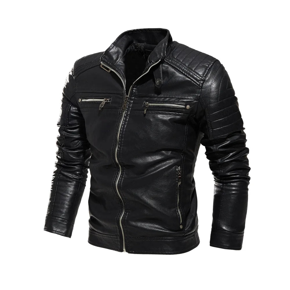 Men Jacket Coffee Leather Jacket Men Motorcycle Jacket Fashion Streetwear Biker Coat Slim Fit Autumn Winter Coat Men Fur Lined