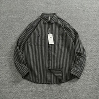Spring Vertical Striped Brushed 100% Cotton Washed Casual Long Sleeve Shirt Men's Retro Top Versatile Soft Workwear Shirt Coats