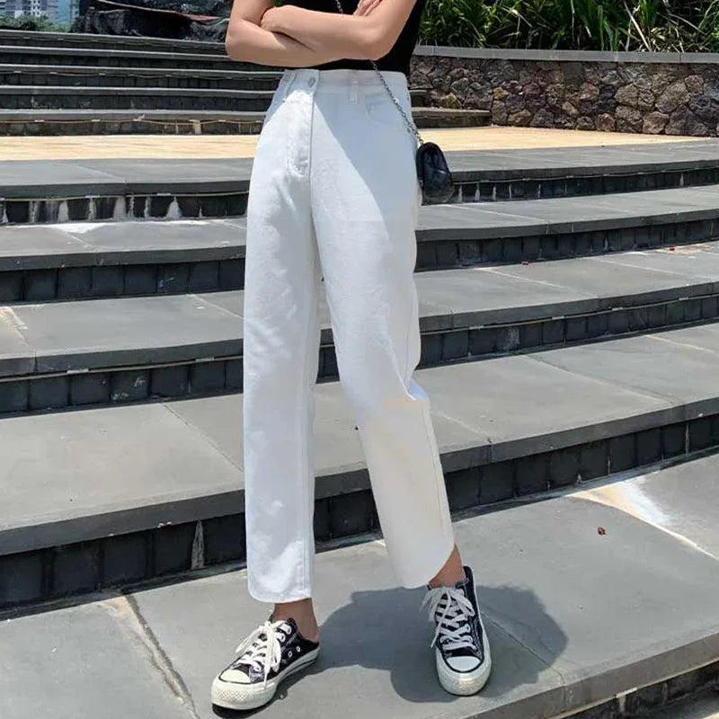Summer Female Classic Fashion Loose Jeans Trousers Women Straight Leg Jeans Harem Pants Girls Fashion High Waisted Denim Pants