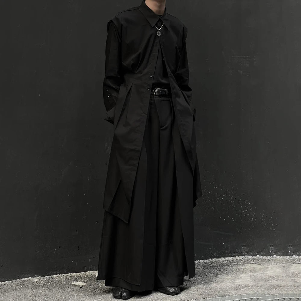 Mens Mid-Length Shirt Dark Gothic Style Casual Cape Autumn Japanese Streetwear Fashion Mature Style Long-Sleeve Tops Unisex 2024