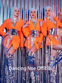 New Orange Kpop Outfits Women Gogo Dancers Costumes Female Singer Nightclub Bar Dj Ds Performance Stage Festival Wear DN14379