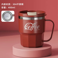 400ml 304 Stainless Steel Coffee Cup Mug with Lid Double-Wall Insulated Cup with Handle & Lid Heat-resistant Drinkware