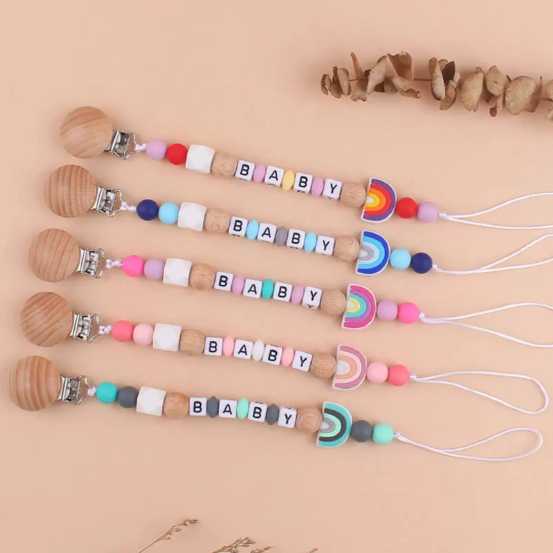 Rainbow Beech Clip Pacifier Chain Baby Silicone Pacifier Chain Baby Teether Pacifier Anti Drop Chain Baby Product