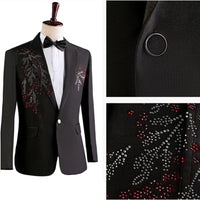 Fashion Men Spliced Suits Black / White Singer Host Stage Performance Luxurious Dress Blazers Jacket and Pants