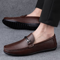 Men Casual Genuine Leather Shoes Spring Summer Men Flat Walking Loafers Black Brown Man Luxury Slip on Boat Business Shoes 38-46