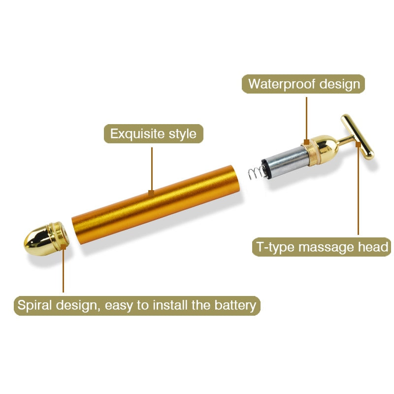Energy 24K Gold T Beauty Bar Facial Roller Pulse Firming Massager Anti Aging Face Wrinkle Treatment Slimming Wrinkle Stick
