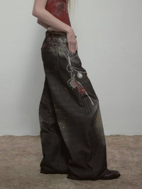 High Quality Hot Selling Wholesale 2025 New Virtual Digital Printed Retro Fashionable Personalized Wide Leg Jeans Pants Women