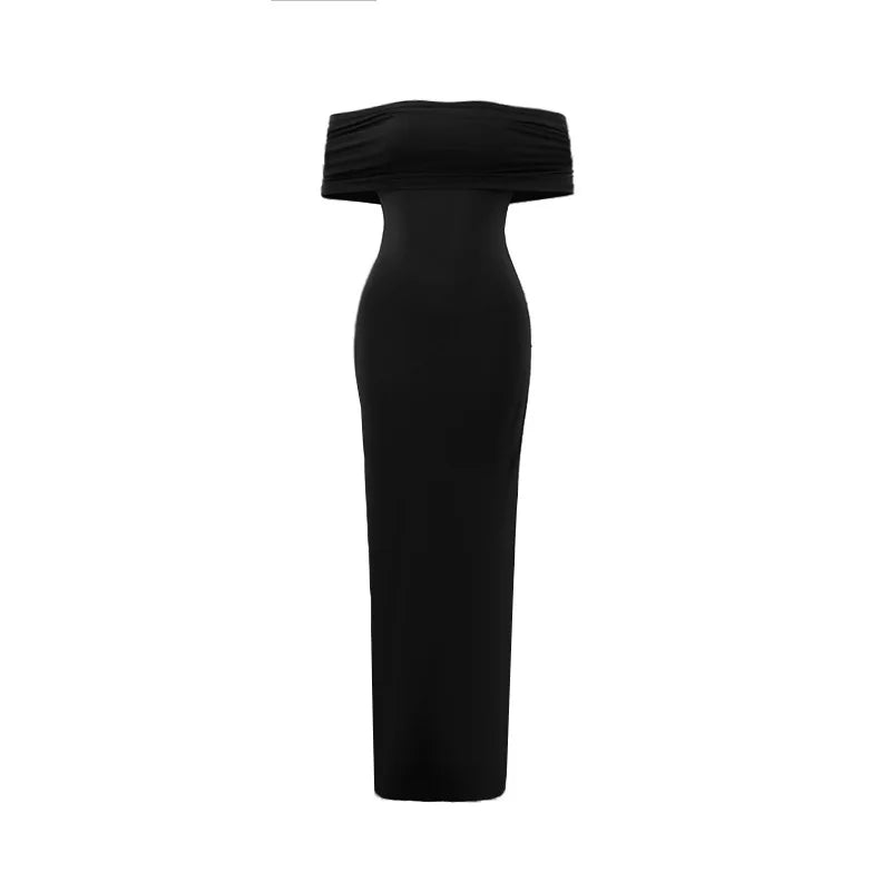 Women's Slim Sexy Strapless Long Dress Temperament Solid Color Hip Sleeveless Off-shoulder Backless Package Club Party Dresses