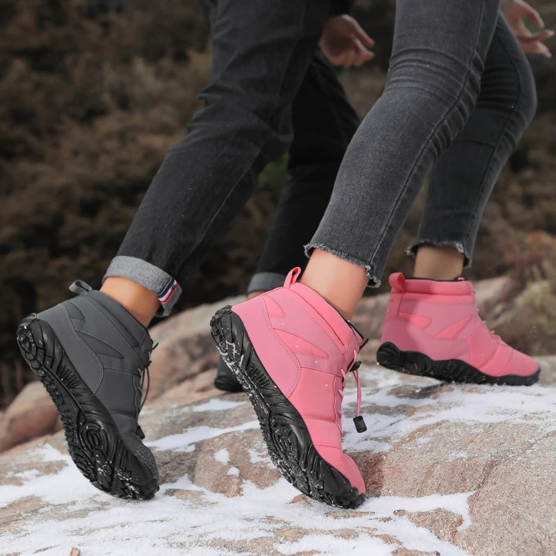 Winter Warm Running Barefoot Shoes Women Men Rubber High Ankle Boots Waterproof Non-Slip Breathable for Trekking Climbing