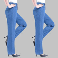 Middle-aged Women's Jeans Spring Autumn High Waist Solid Color Denim Pants Large Size Loose Female Straight Casual Cowboy Pants