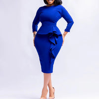 2022 New Arrivals Women African Church Party Dresses Elegant Fashion Long Sleeve Ruffles Knee Length Midi Bodycon Pencil Dress