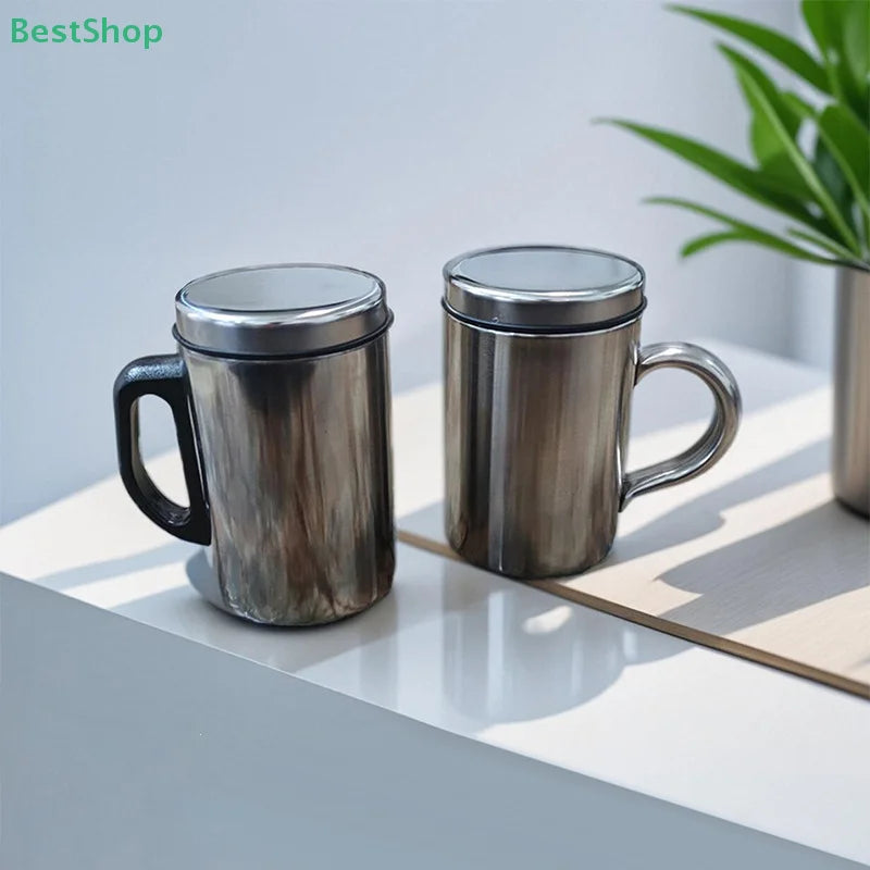 ★★★Stainless Steel Double-layer Mug With Lid, Office Insulated Insulated Mug With Handle
