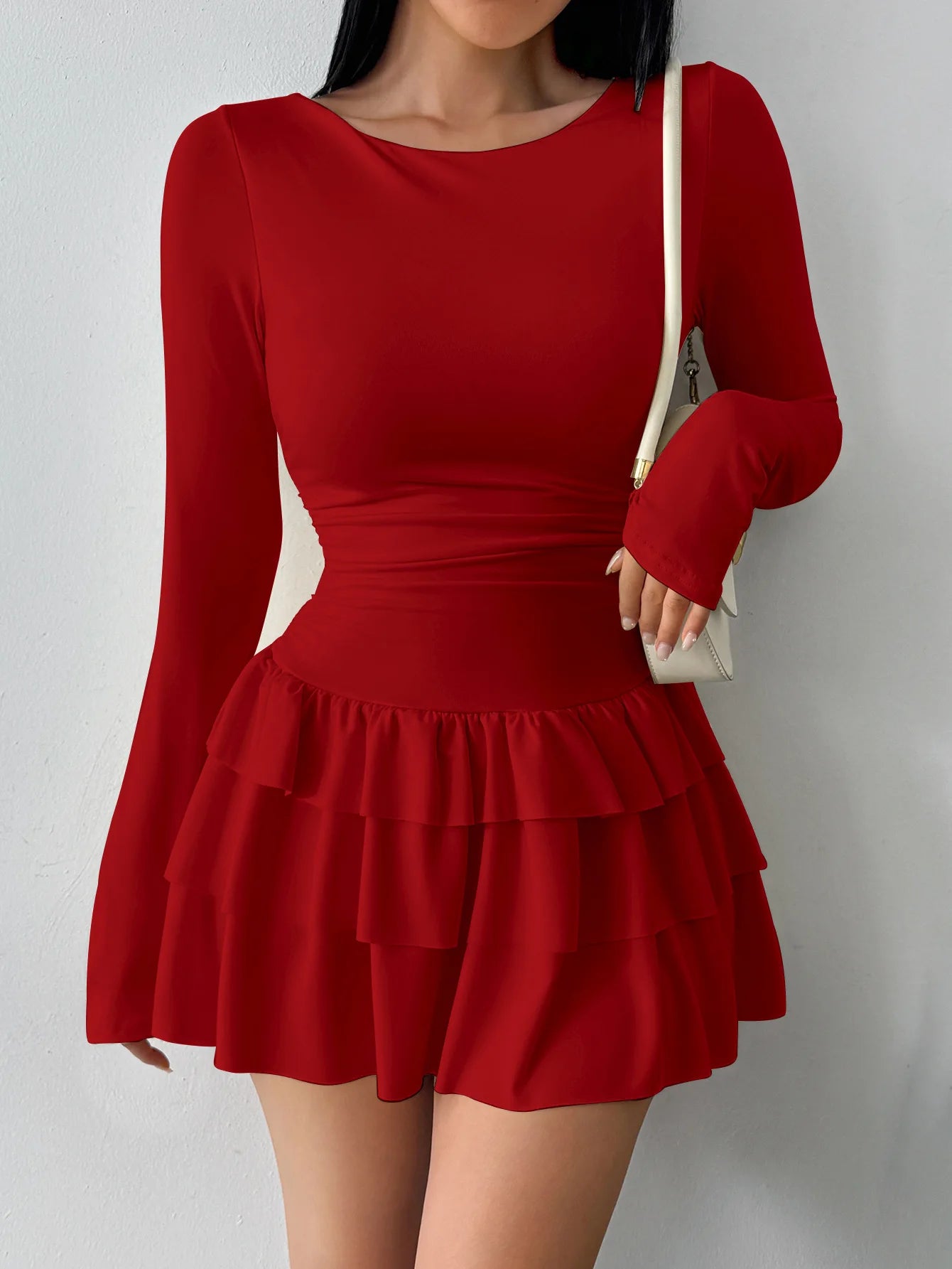 Temperament Dresses 2025 Woman Mini vestidos Simple Style Elegant French Bodycon Slim Pleated Fashion Long Sleeve Commuting Sexy