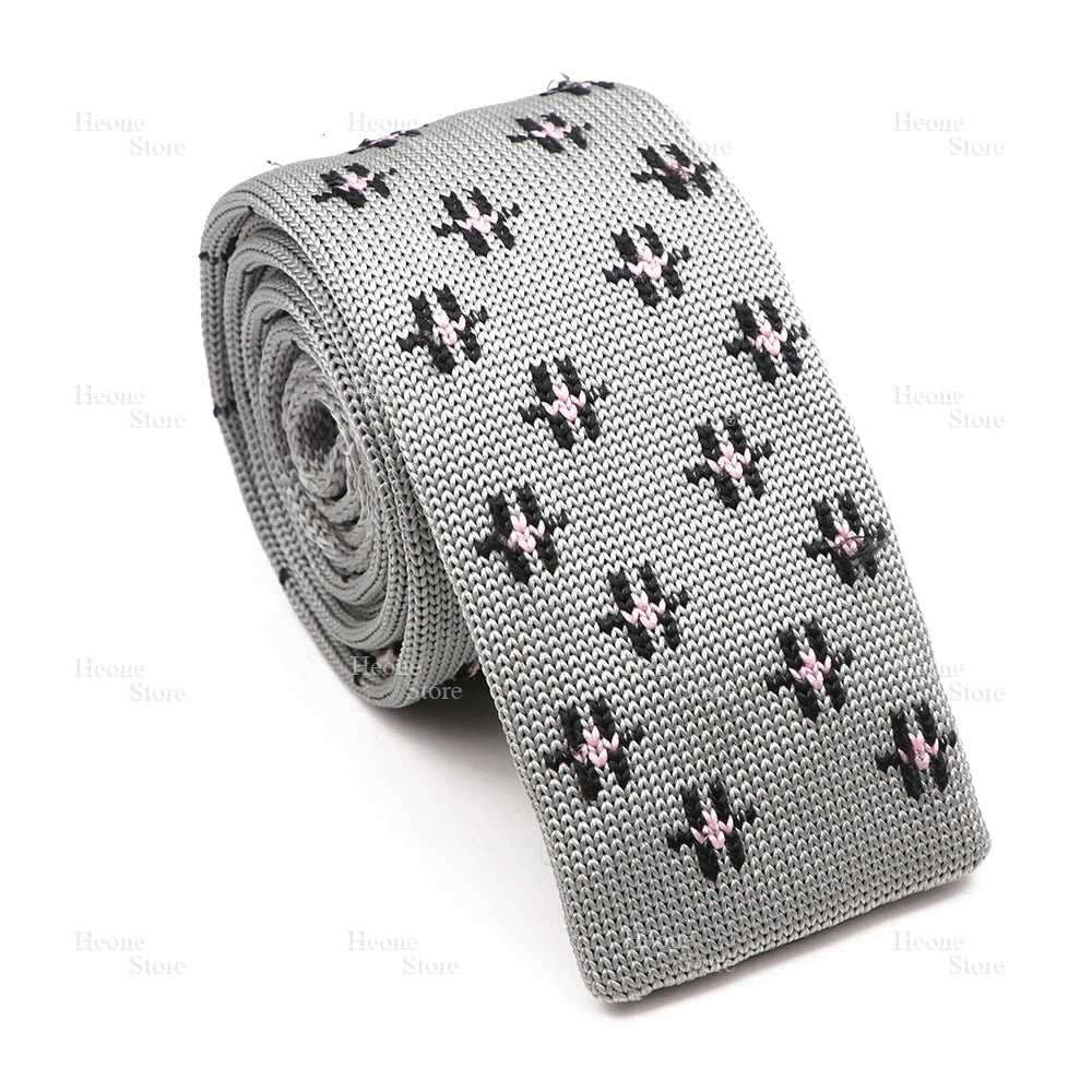 Novelty Chic Knitted Ties For Men Women Red Green Grey Woven Necktie Plaid Geometric Pattern Skinny Slim Narrow Winter Cravat