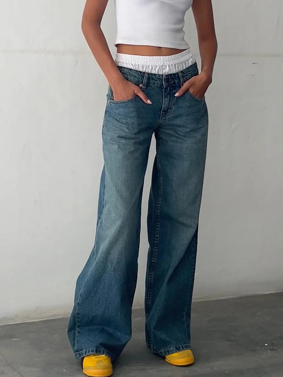Y2K Baggy Jeans for Women Trendy Low Rise Casual Straight Leg Boyfriend Jeans Denim Pants with Pocket Streetwear