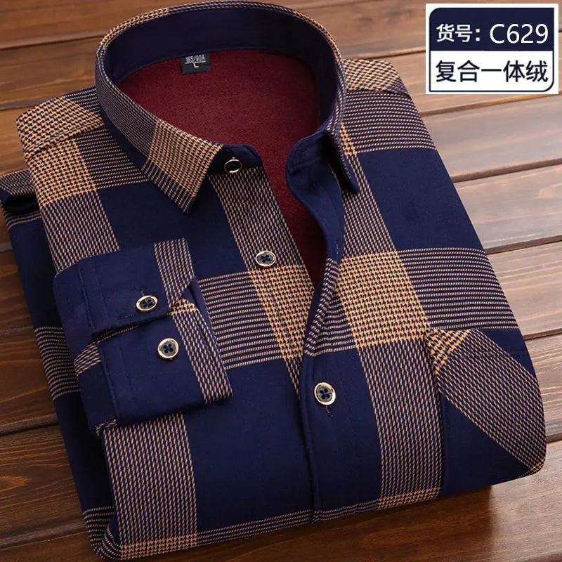Autumn and Winter Men's Long-sleeved Fleece Shirt Thermal Shirt Plaid Jacket Clothes Men's Clothing Streetwear Men Shirts