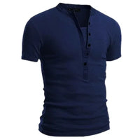 2026 Men's Summer Casual Shirts Solid V-neck Button Slim Fit T-Shirts for Men Fashion Short Sleeve Tees Tops Men Clothing S-3XL