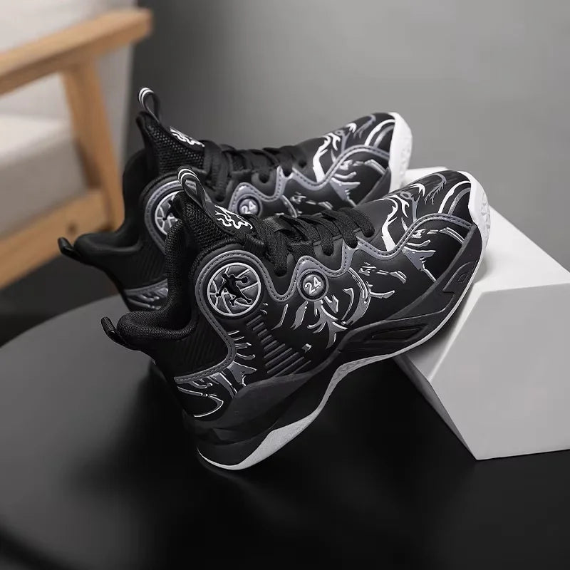 A pair of children's four-season high-top leather basketball shoes, wear-resistant and soft sneakers, sizes 31-37，YY-Y2876