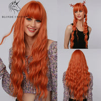 Blonde Unicorn Synthetic Long Wavy Wig Ombre Purple to Blue for Woman Cosplay Halloween Wigs Heat Resistant Fiber Bangs Hair