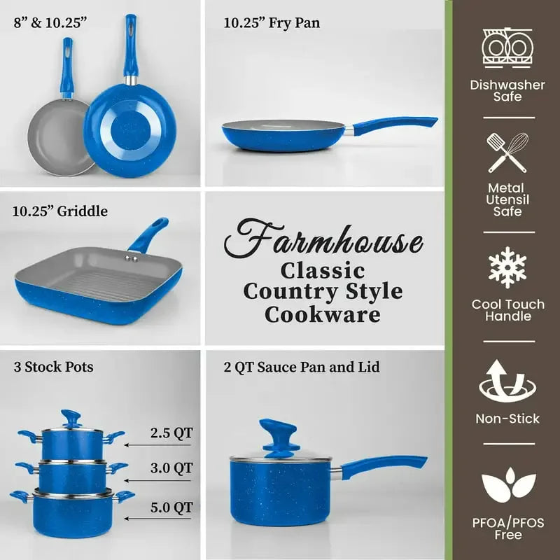 Diamond Farmhouse 13 Piece Pots and Pans Set, Nonstick Cookware Set