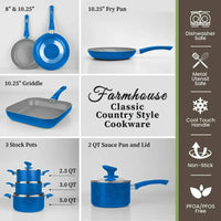 Diamond Farmhouse 13 Piece Pots and Pans Set, Nonstick Cookware Set