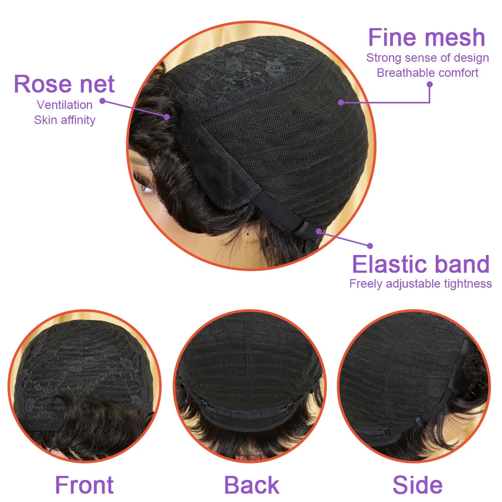 Human Hair Wig Highlight Pixie Cut Wig Short Wig With Bangs Human Hair Wig For Women Machine Made
