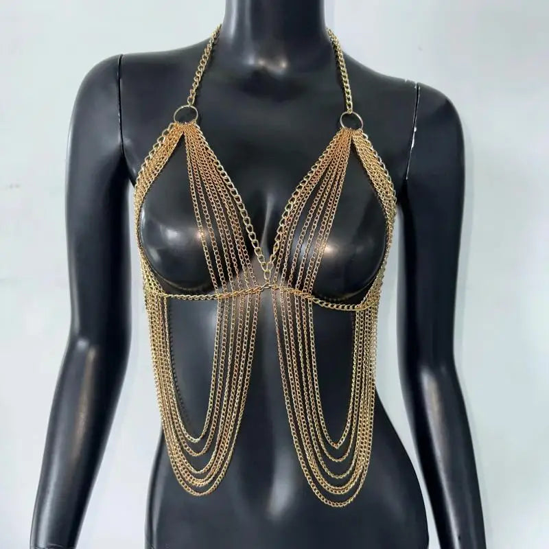 New Variety Of Body Chain Temperament White Pearl Suspender Silver Chain Top Metal Layered Fashionable Women's Clothing