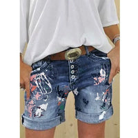 Women Denim Shorts Summer Elastic Single-breasted Print Casual Lady New Fashion Street Sweet Skinny Jeans Pants