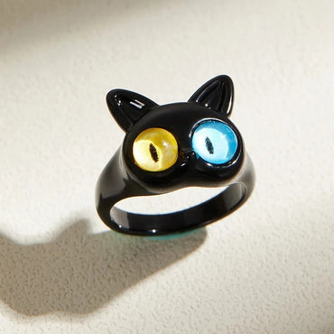 2023 New Cute Green Monster Rings Women Fashion Sweet Two Color Cat Eyes Open Couple Ring