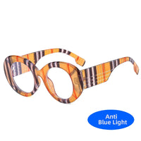Retro Stripe Yellow Anti Blue Light Glasses For Women 2025 Luxury Brand Large Round Eyeglasses Frame Retro Transparent Glasses