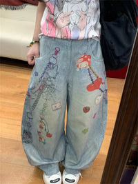 Women's Jeans American Retro Wide Fit Baggy Denim Pants Y2k Vibe Wide-legged Dragging Pants Trousers High Street Japanese New