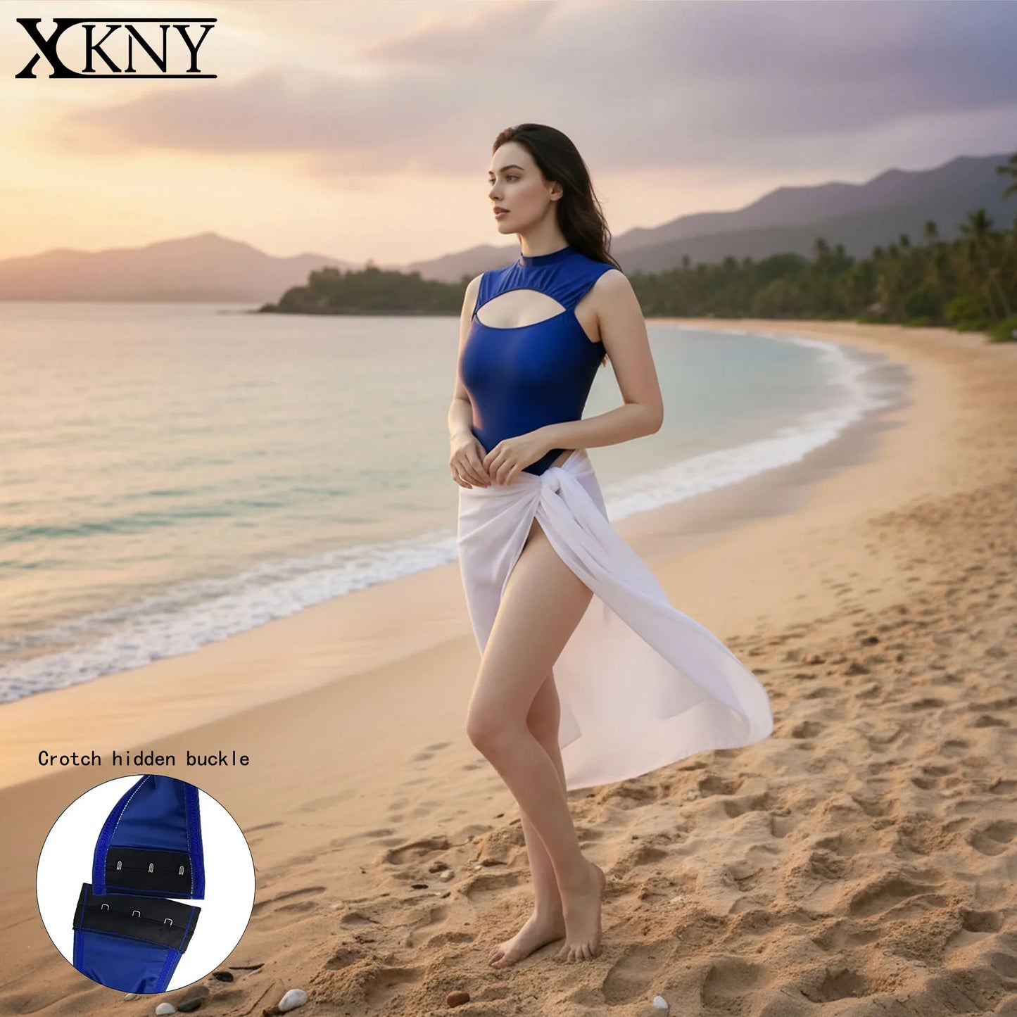 XClocKNYoung satin glossy swimsuit high elastic jumpsuit front open chest sexy silk Hidden crotch hook satin glossy swimsuit