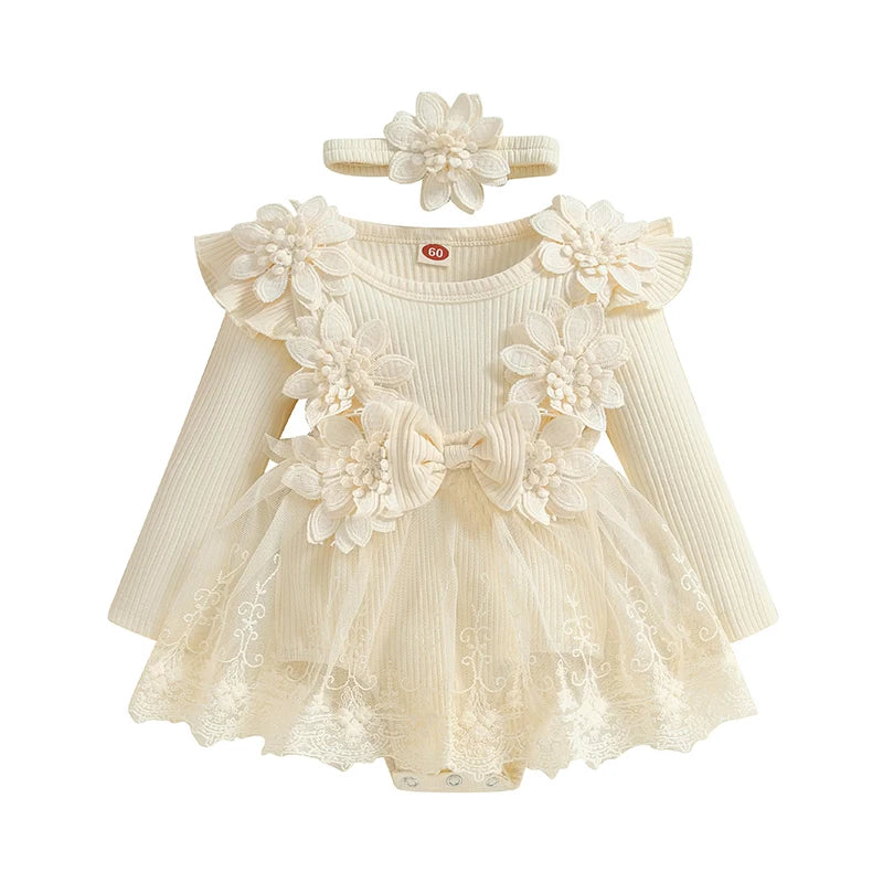 Little Princess Birthday Party Dress Embroidery Flower Lace Tutu Romper Dress Infant Baby Girl Clothes Outfits