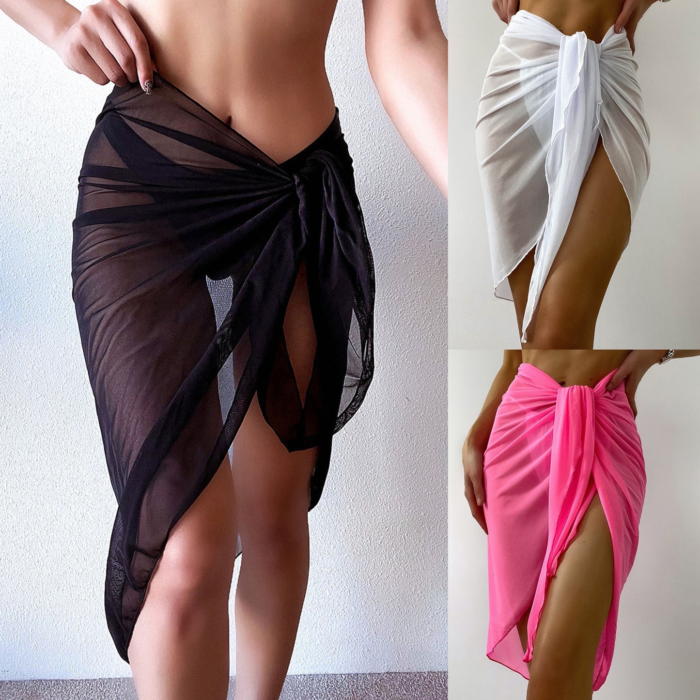 Women Mesh Ruffle Trim Cover Up Pants Beach Cover Up Beach Wrap Bikini Shiny Wraps Cover Ups For Swimwear Ruffle Pants