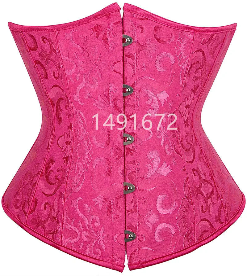 Pink Corset Underbust Top Wome Plus Size Waist Cincher Sexy Gothic Corpete Corselet Fashion Black White Red Blue Rose