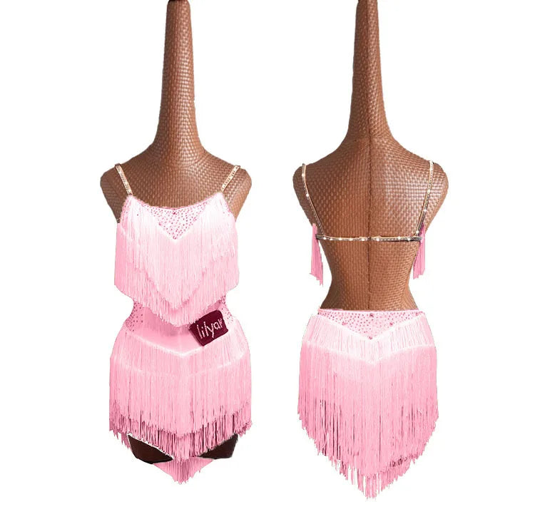 Latin Dance Dress Competition Costumes Skirt Performing Rhinestones Adult Children Tassel Various Color Red  White