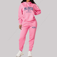 New Ladies TrackSuit Autumn Winter Hoodies Sweatshirts Sweatpants 2 Piece Outfits Madrid Print Trend Sportwear Women Pants Sets