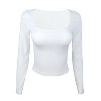 Long Sleeve T-shirt Slim Tops Sexy Woman Clothing Square-Cut Collar Close-fitting Tee Shirt Street Wear Fall 2025 New 2523
