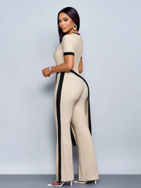 Women's Summer Asymmetric Hem Short-Sleeve T-Shirt and Flared Pants 2-Piece Set