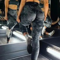 Women Gym Tie Dye Leggings Butt Lifting Fitness Yoga Athletic Scrunch Pants Elastic Workout Training Sports Tights