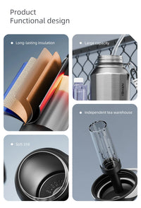 One Button Open Water Bottle with Lifting Rope, Large Capacity Stainless Steel Thermos Bottle,Outdoor Sport Vacuum Flasks