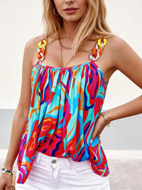 Women's Tank Top Spring Summer Colorful Abstract Print Beaded Strap Asymmetric Hem Valentine's Day Casual Vacation Top