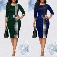 Houndstooth Formal Occasion Dresses Elegant Patchwork Summer Dress Fashion Plus Size Clothes for Women High Waist Party Dresses