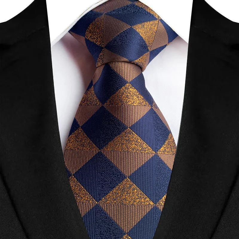 Luxury 8CM Mens Necktie Brown Orange Color Dot Stripes Ties For Man Groom Jacquard Woven Neck Tie For Business Wedding Party