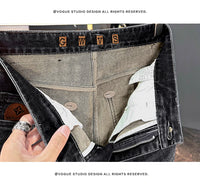 Men's Jeans Casual Long Straight Stretch Denim Pants Autumn Winter Classic Belted Jeans Korean Fashion Blue Black Jean Trousers