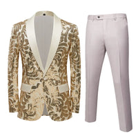 Red Sequin Blazer & Pants Set , Men's Shiny Party Outfit Suits for Weddings, Concerts & Festive Celebrations